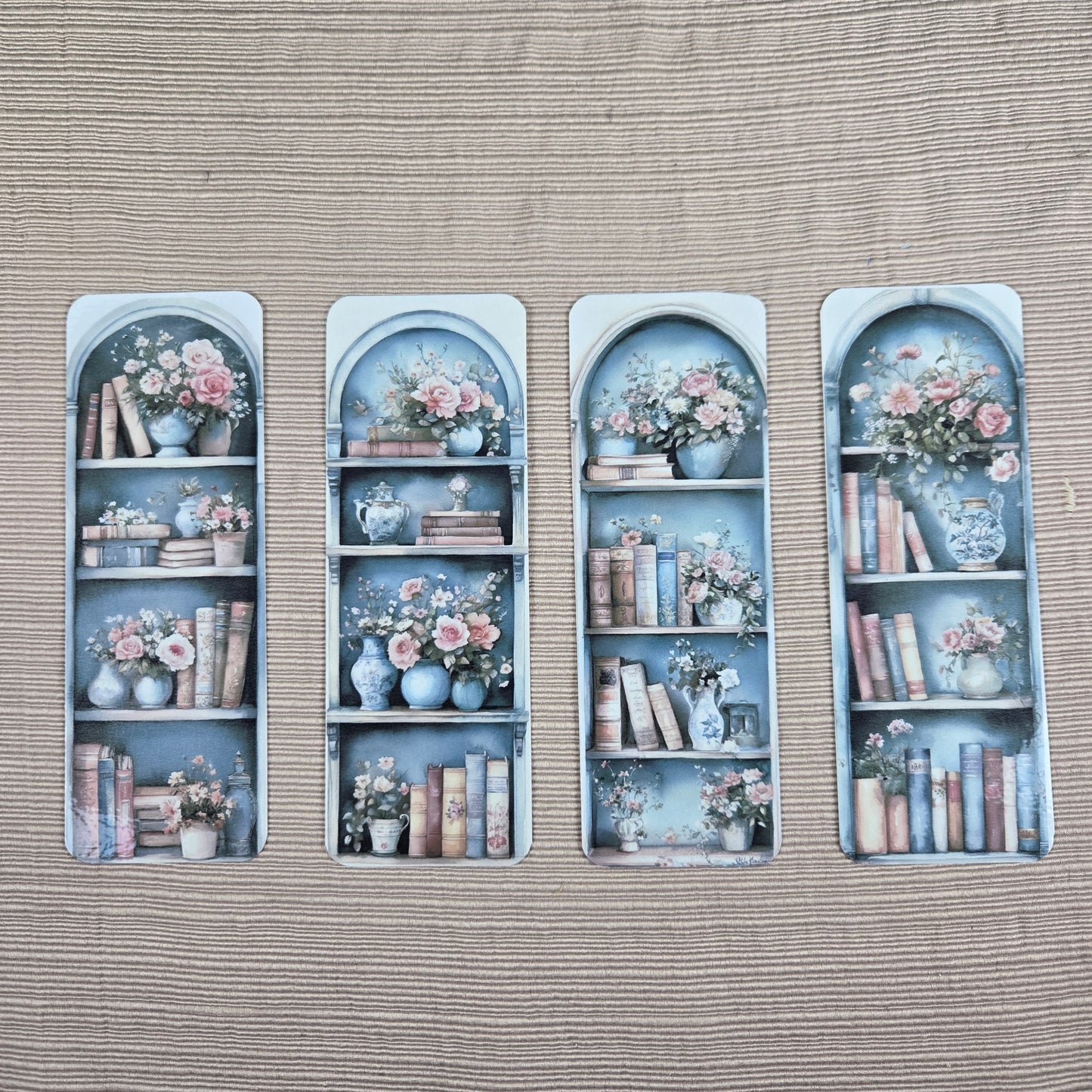Flowers and Books on Bookshelf Bookmark