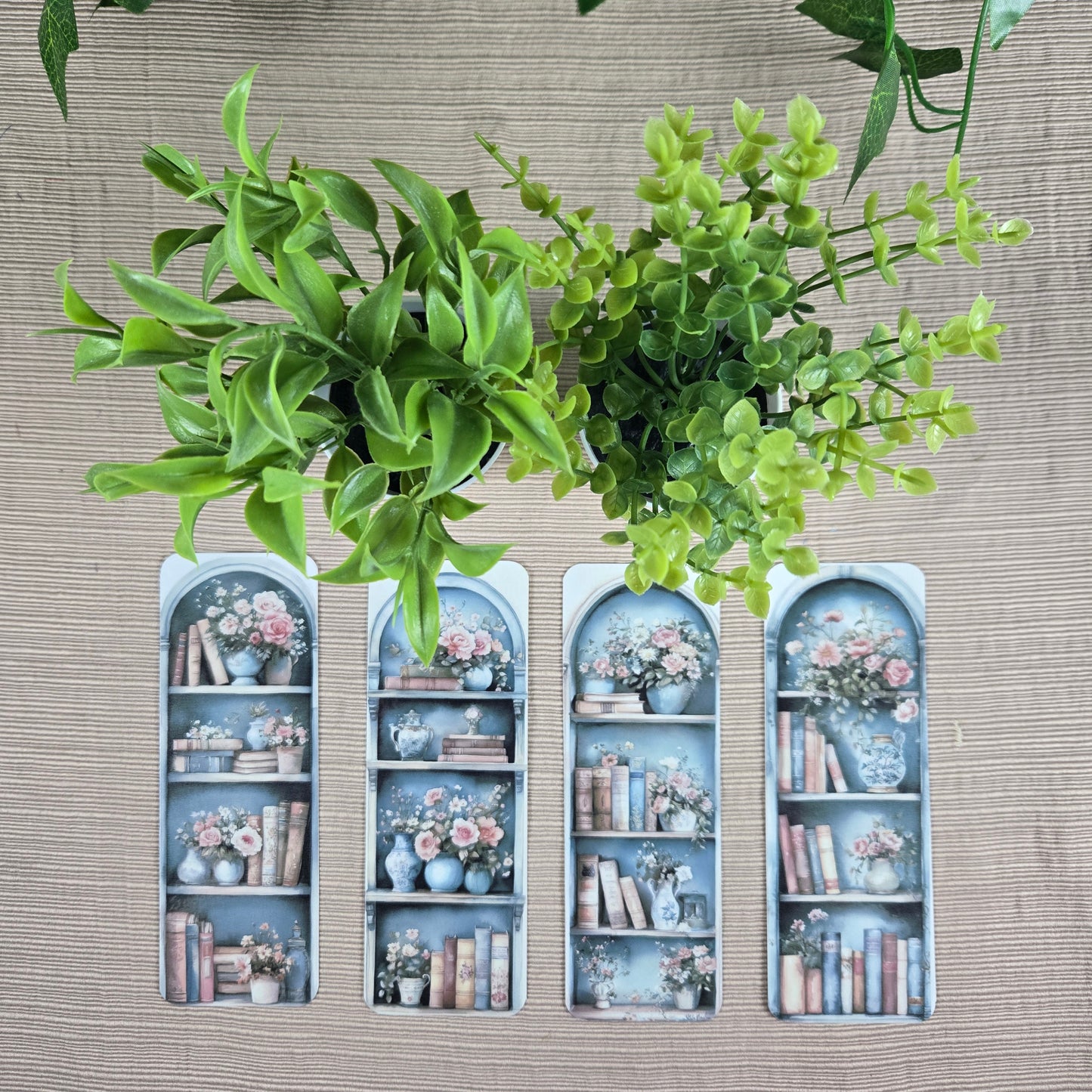 Flowers and Books on Bookshelf Bookmark