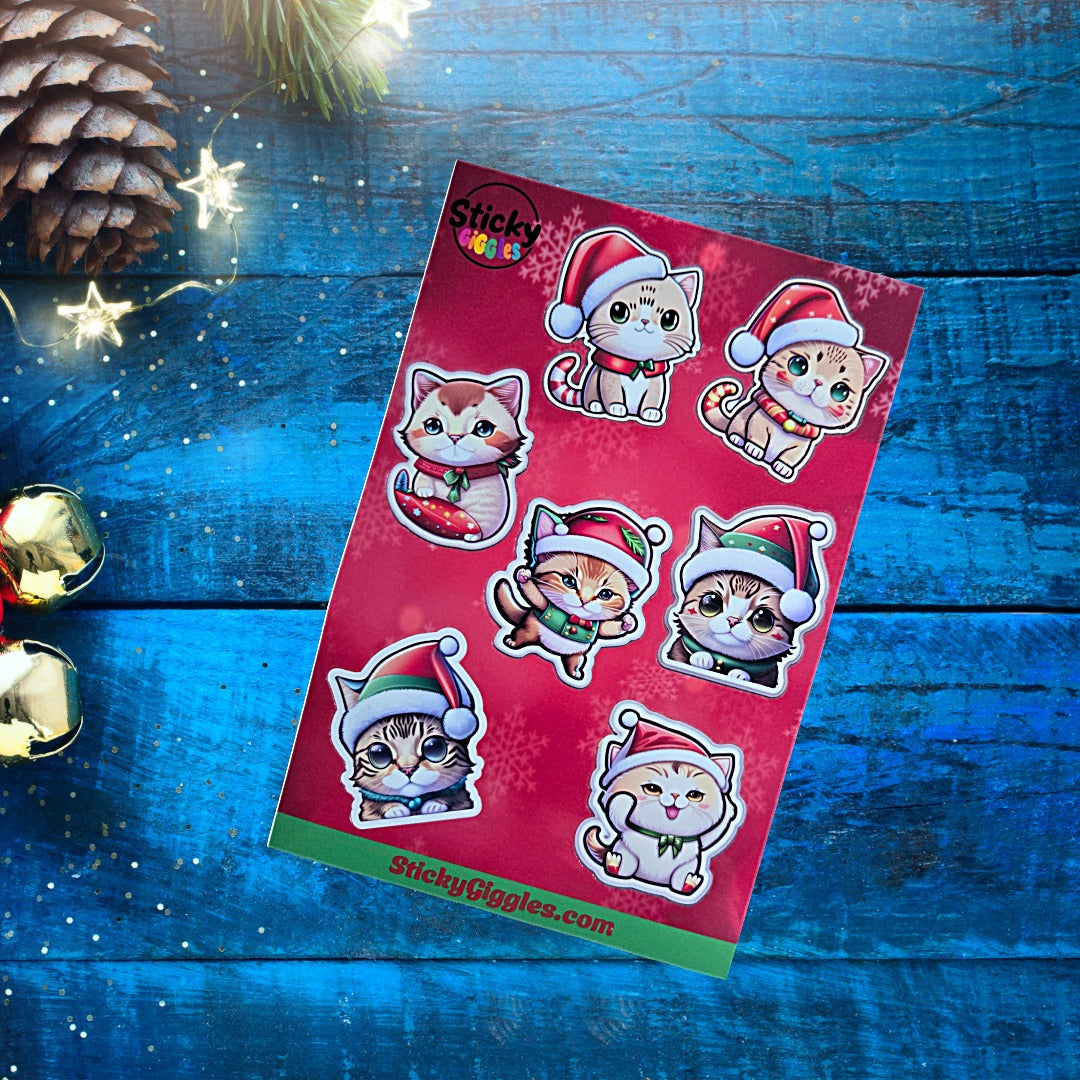 Adorable Christmas Cats Sticker Sheet 7 Stickers