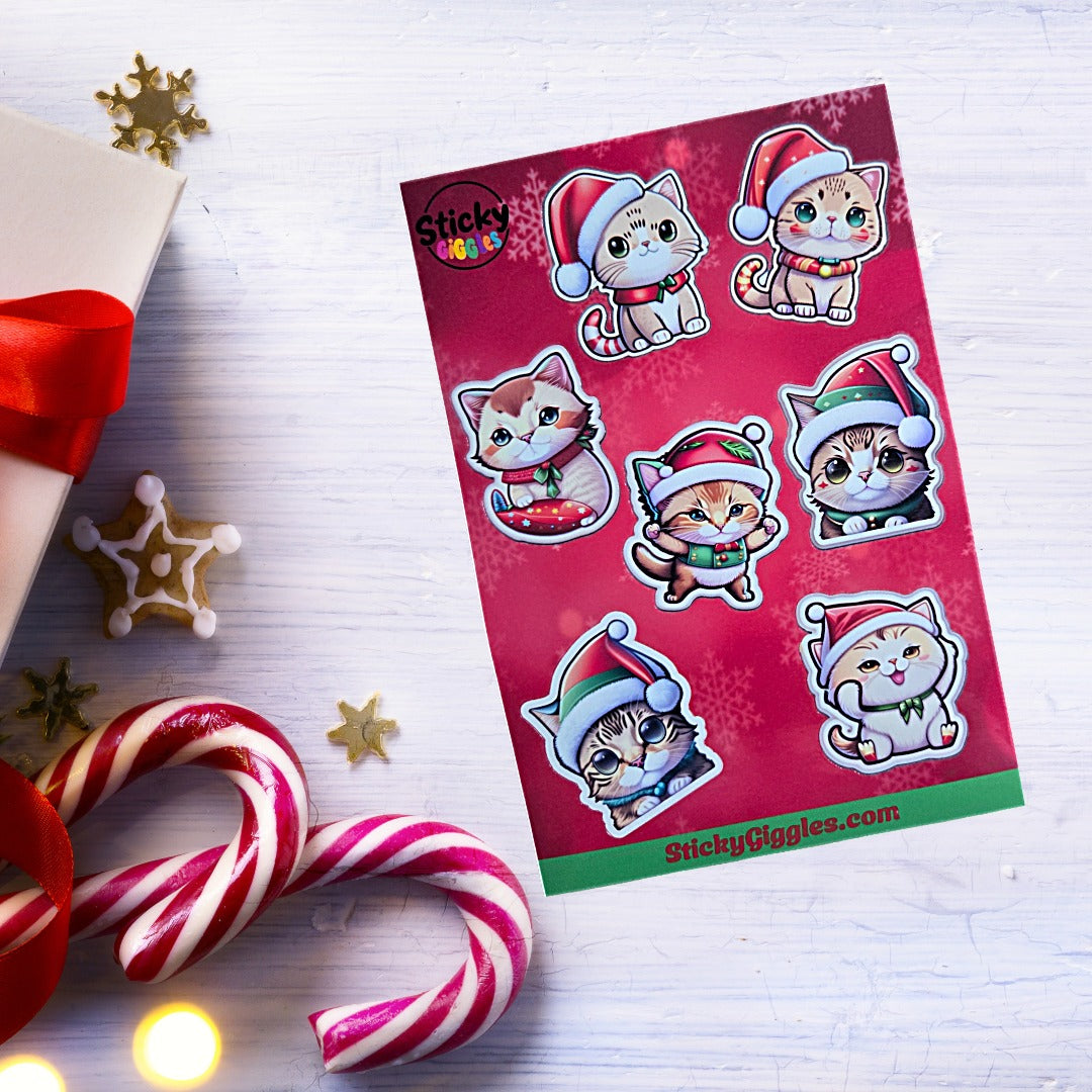 Adorable Christmas Cats Sticker Sheet 7 Stickers