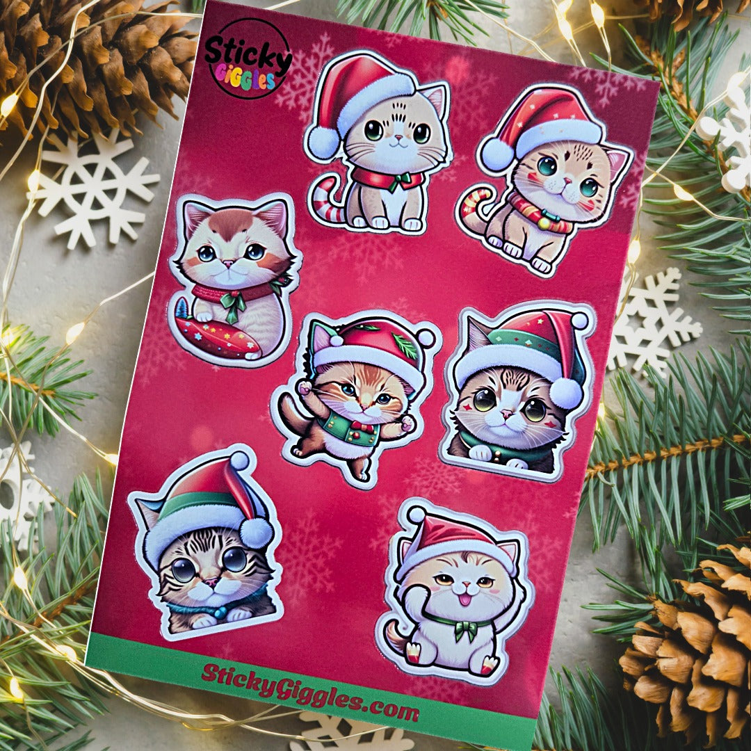 Adorable Christmas Cats Sticker Sheet 7 Stickers