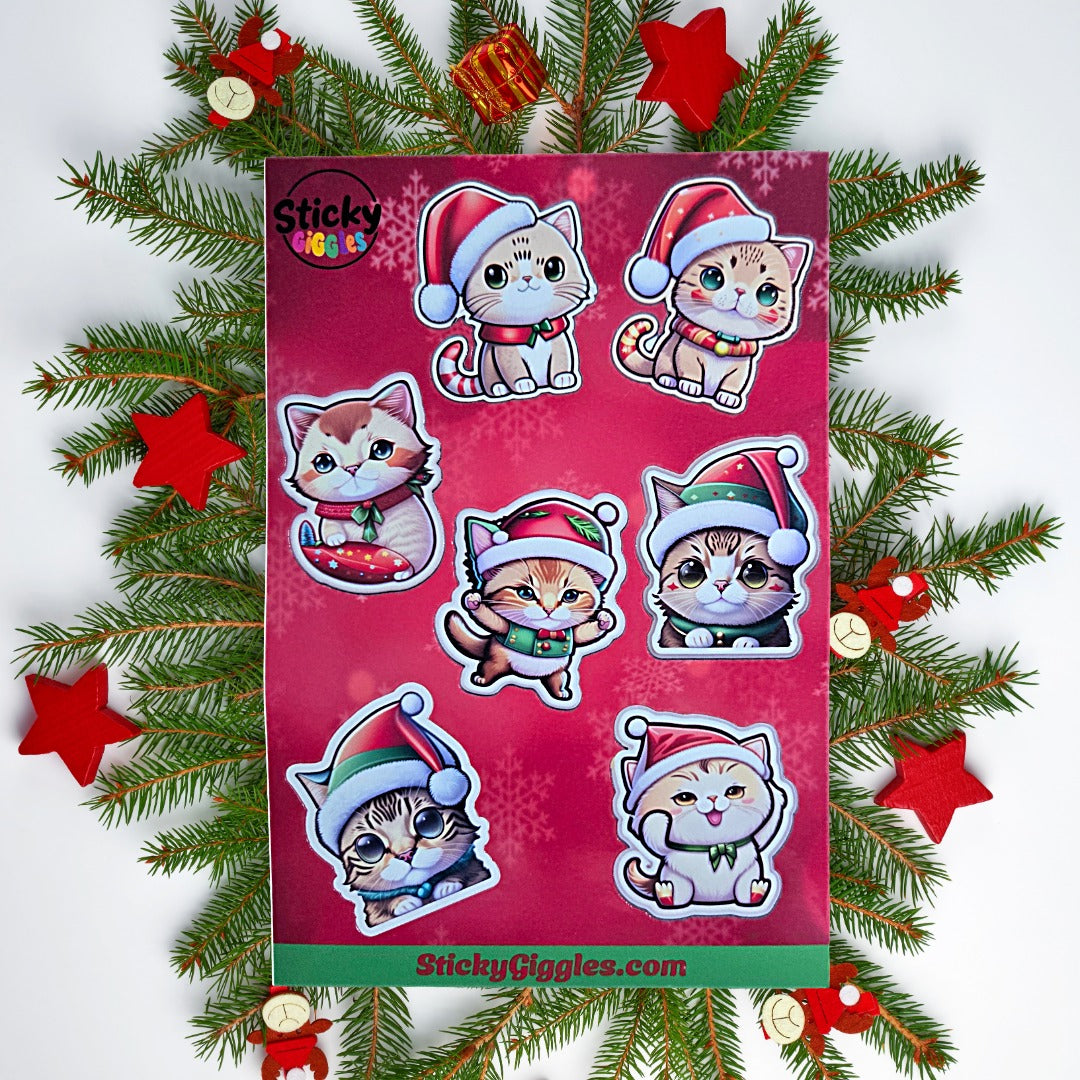 Adorable Christmas Cats Sticker Sheet 7 Stickers