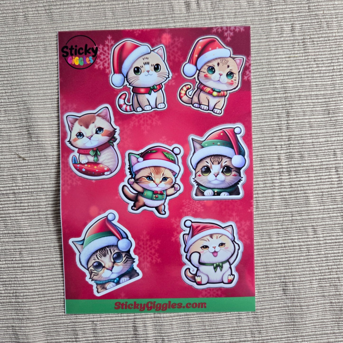 Adorable Christmas Cats Sticker Sheet 7 Stickers