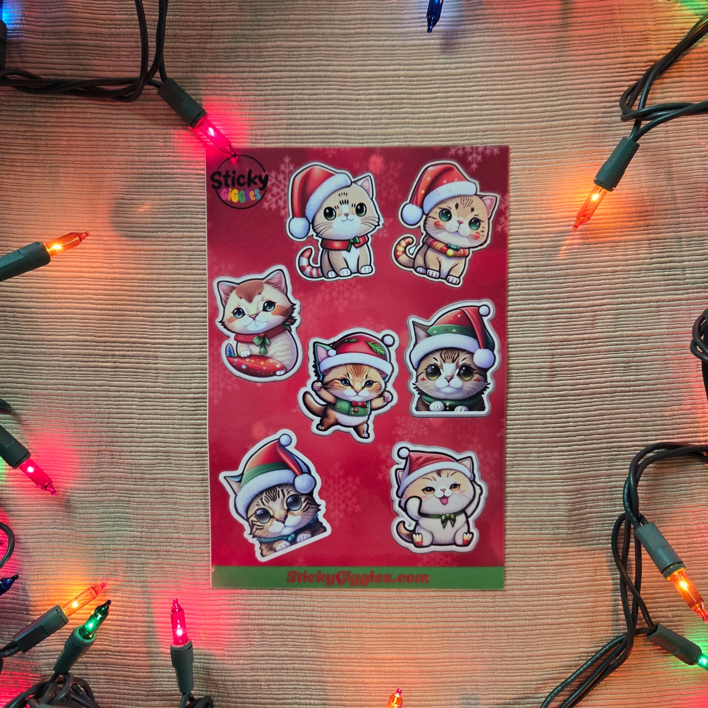Adorable Christmas Cats Sticker Sheet 7 Stickers