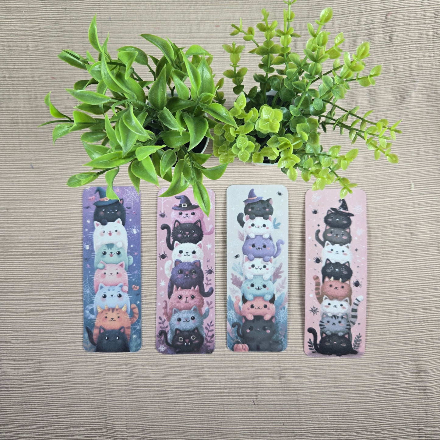 Cute Stacked Cats Halloween Bookmark