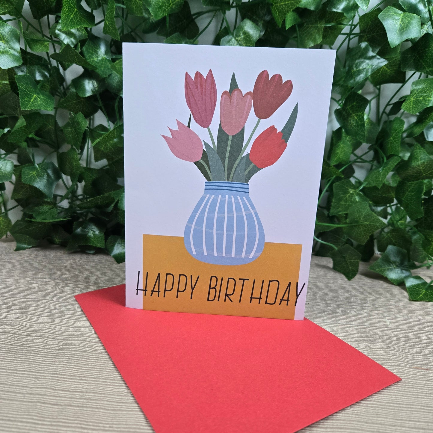 Tulips in Vase Happy Birthday Mom Card
