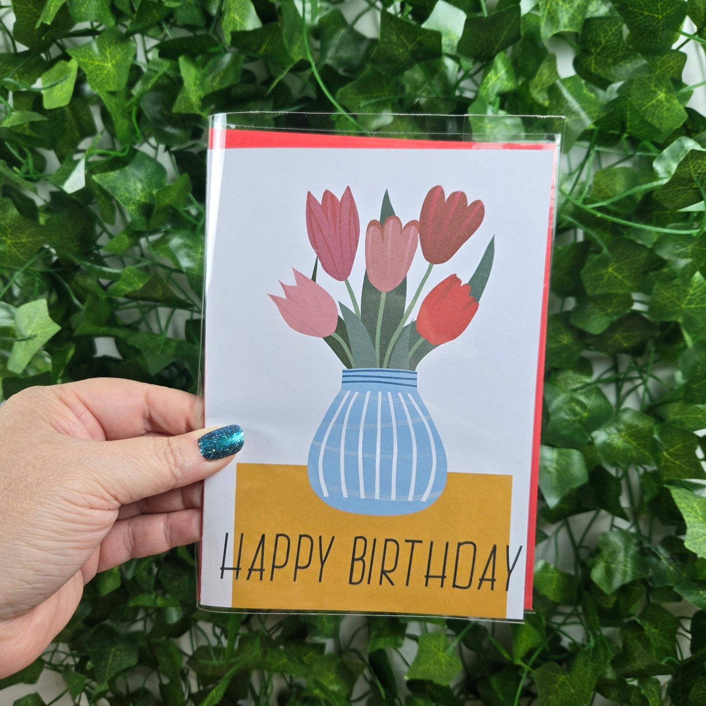 Tulips in Vase Happy Birthday Mom Card
