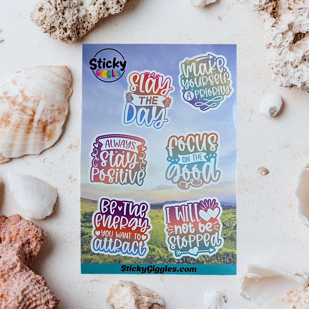 Pastel Positivity and Inspirational Sticker Sheet 6 Stickers
