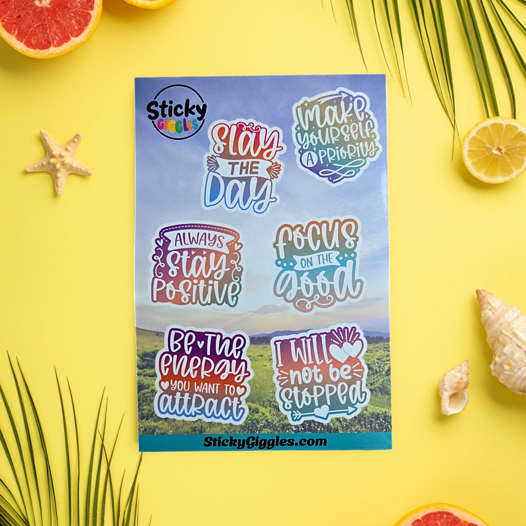 Pastel Positivity and Inspirational Sticker Sheet 6 Stickers