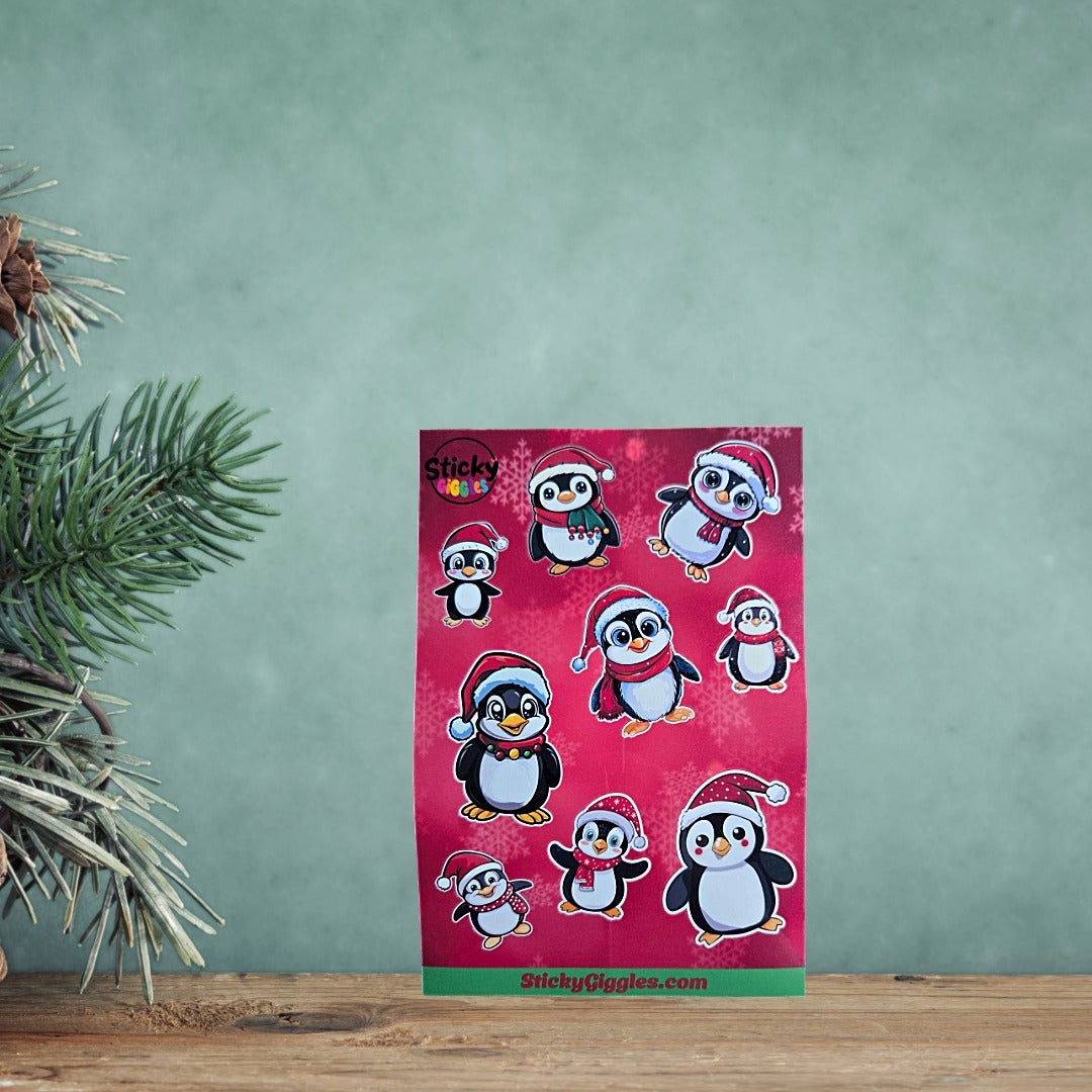 Festive Christmas Penguins Sticker Sheet 9 Stickers