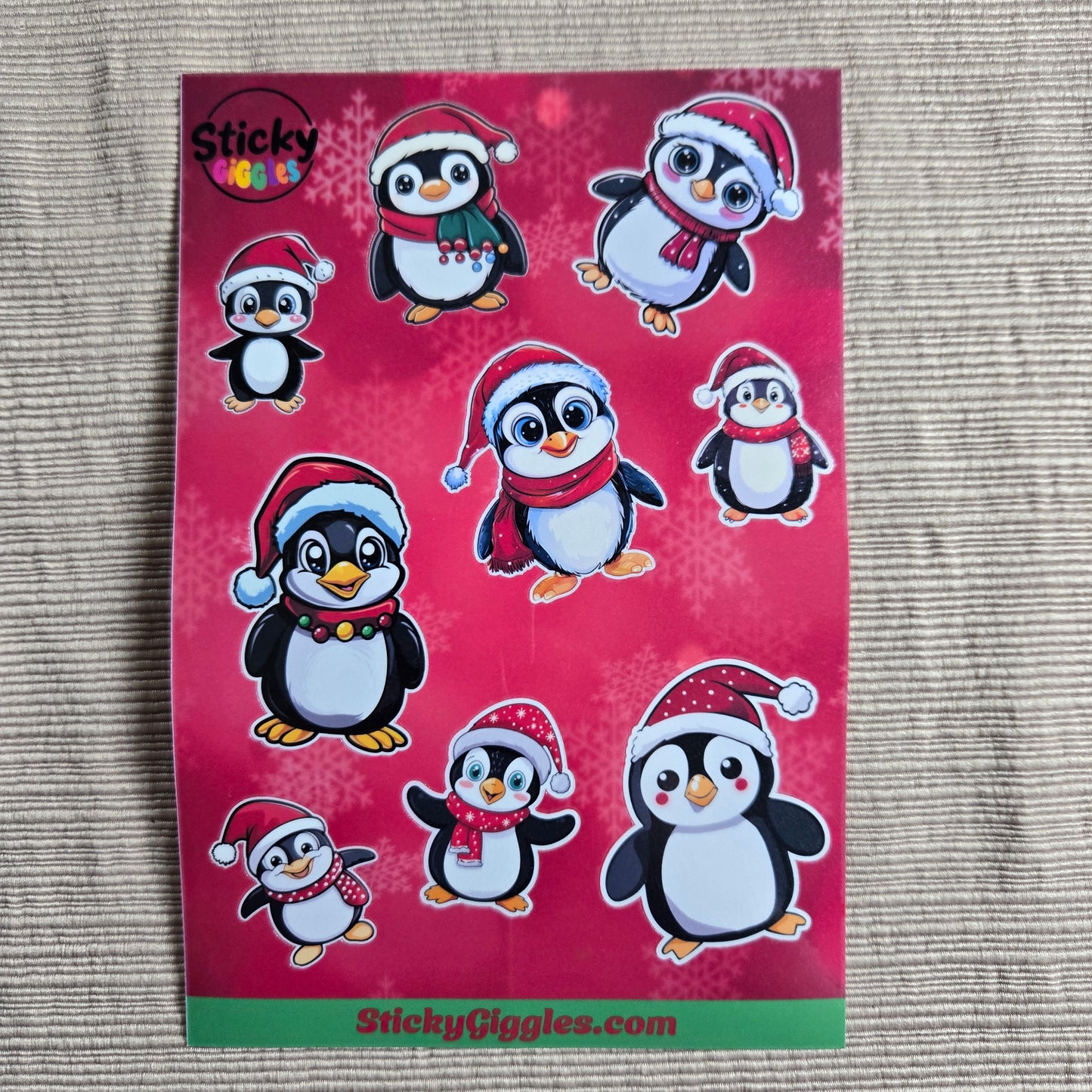 Festive Christmas Penguins Sticker Sheet 9 Stickers