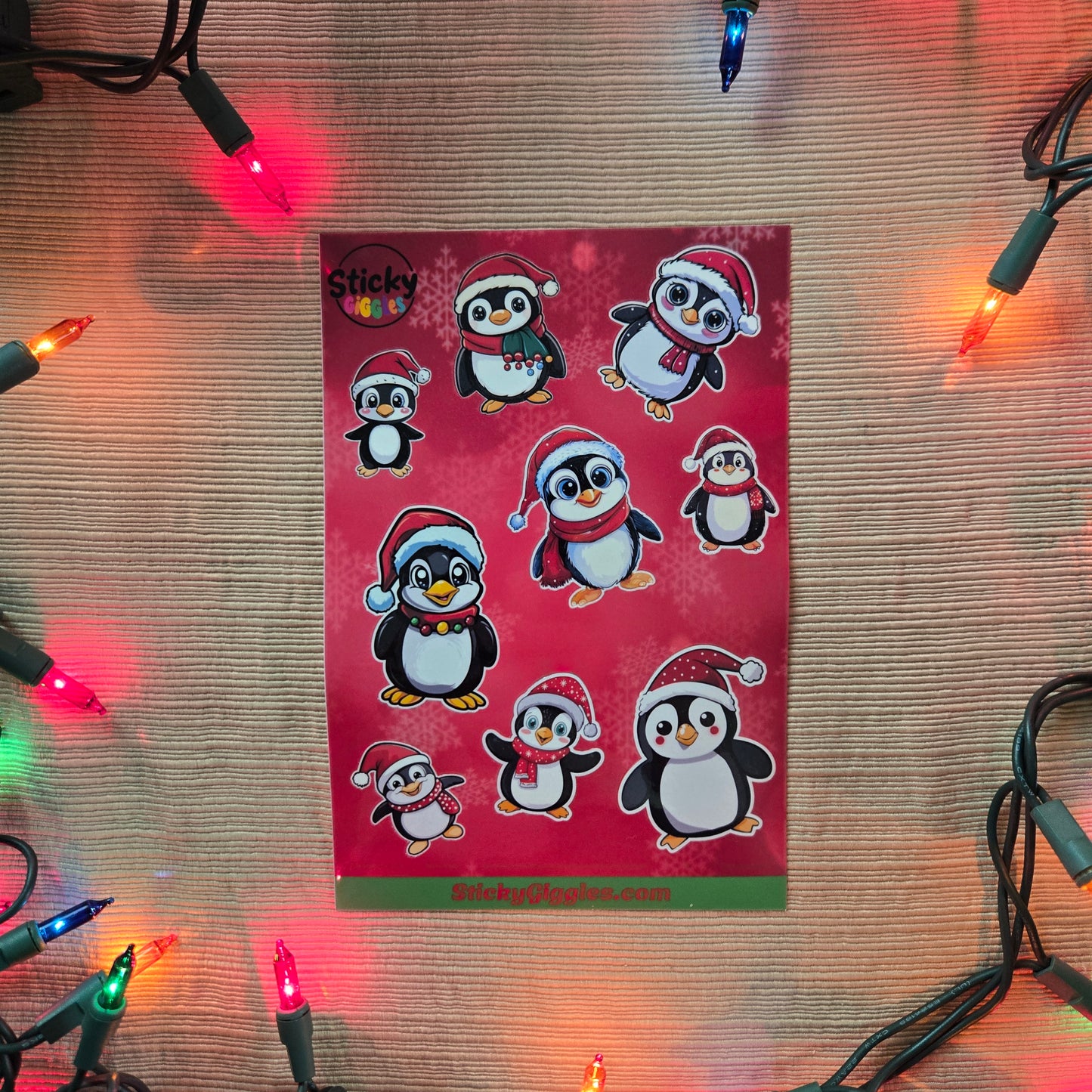 Festive Christmas Penguins Sticker Sheet 9 Stickers