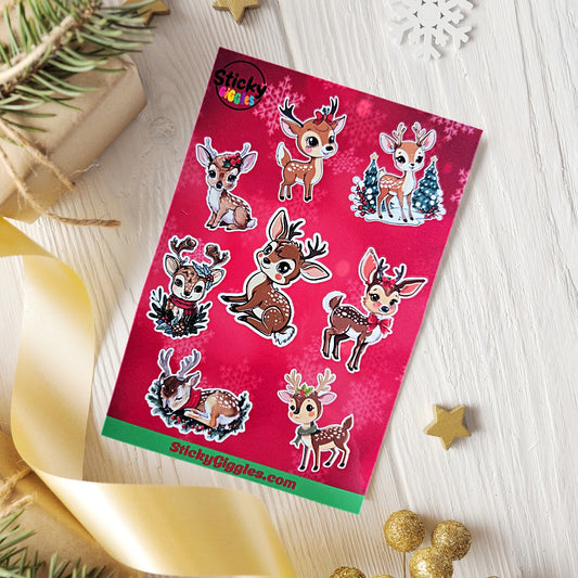 Cute Christmas Reindeer Sticker Sheet 8 Stickers