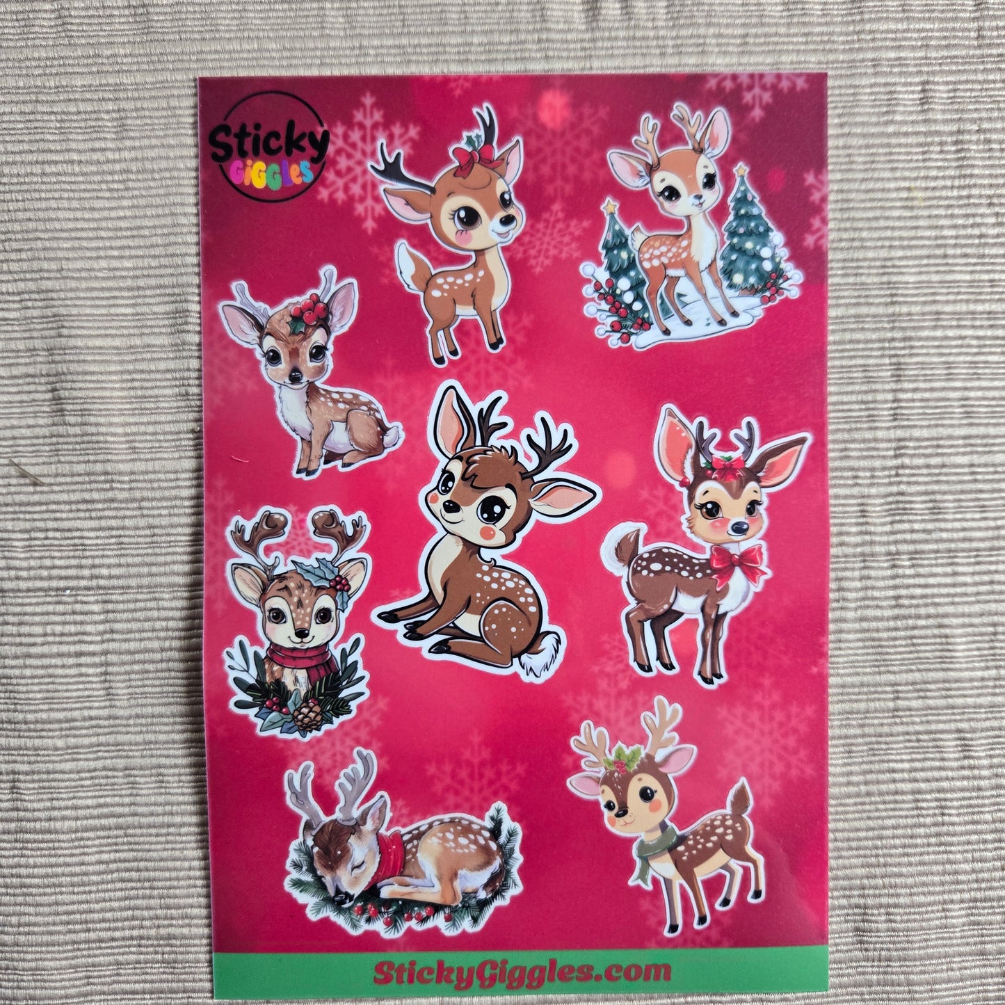 Cute Christmas Reindeer Sticker Sheet 8 Stickers