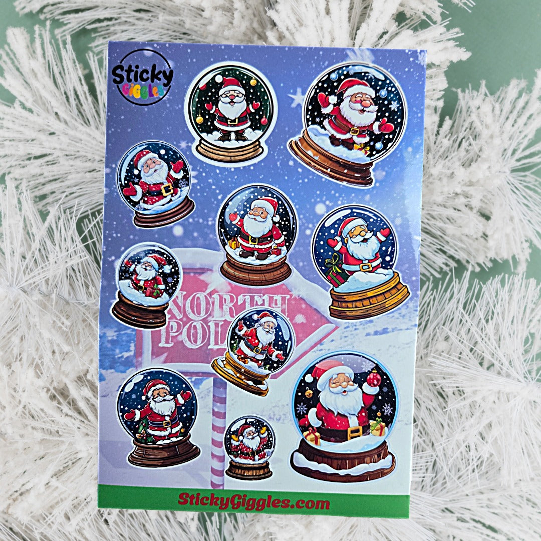 Santa in a Snow Globe Christmas Sticker Sheet 10 Stickers