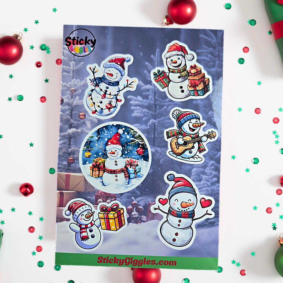 Snowman Christmas Sticker Sheet 6 Stickers