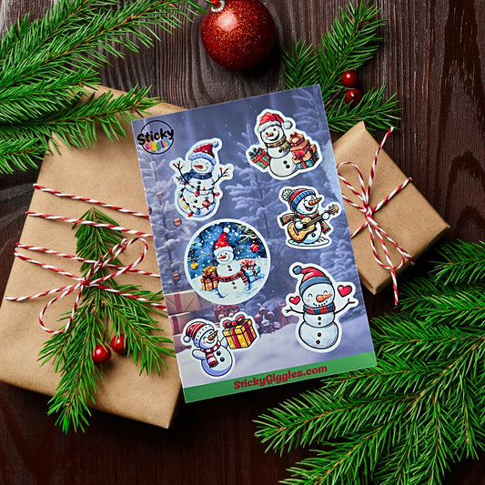Snowman Christmas Sticker Sheet 6 Stickers