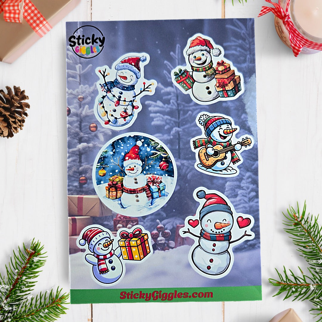 Snowman Christmas Sticker Sheet 6 Stickers
