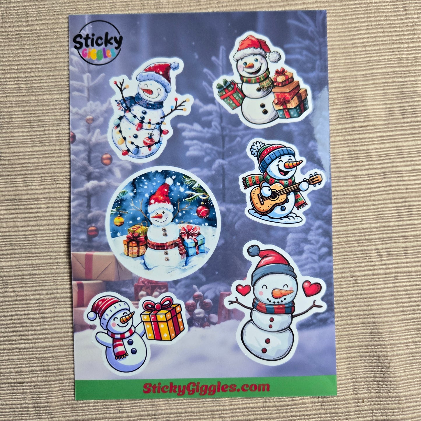 Snowman Christmas Sticker Sheet 6 Stickers