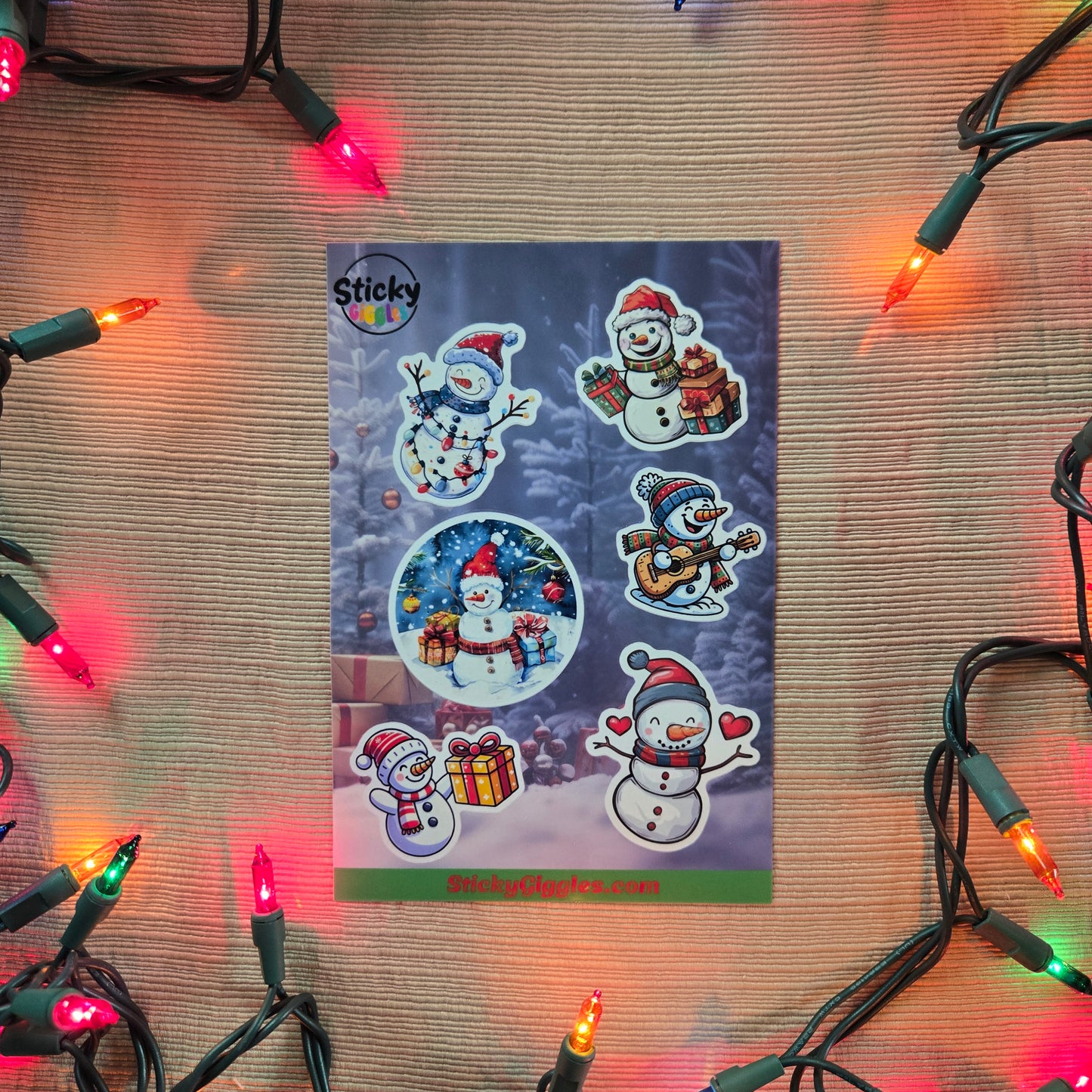 Snowman Christmas Sticker Sheet 6 Stickers