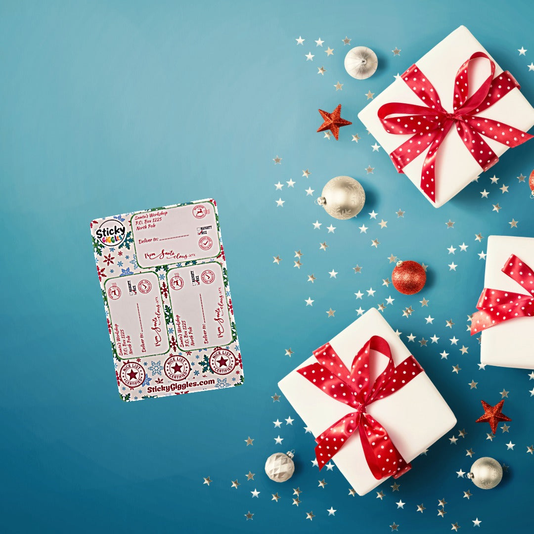 Festive Christmas Gift Tag Sticker Sheets