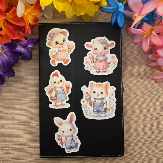 Baby Farm Animals Eating Ice Cream Sticker