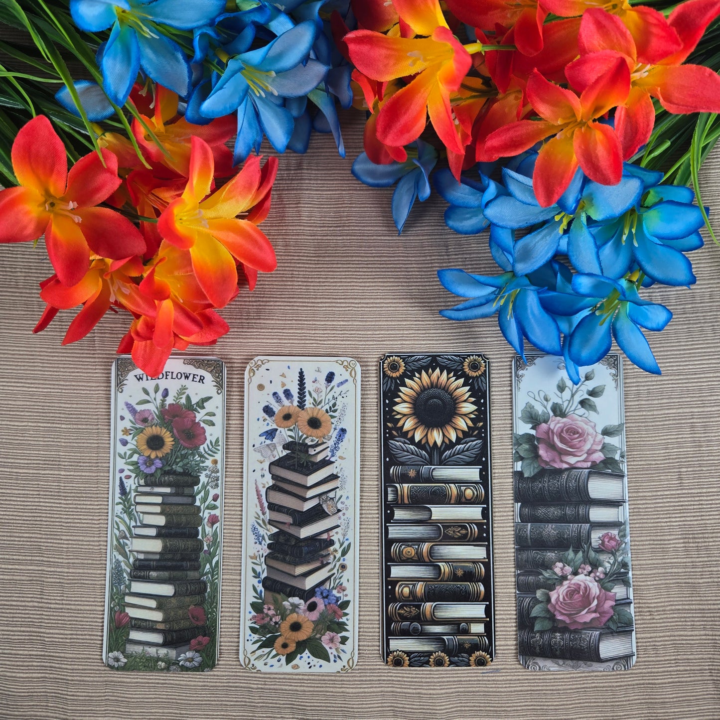 Beautiful Flowers and Books Bookmark