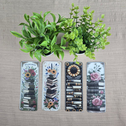 Beautiful Flowers and Books Bookmark