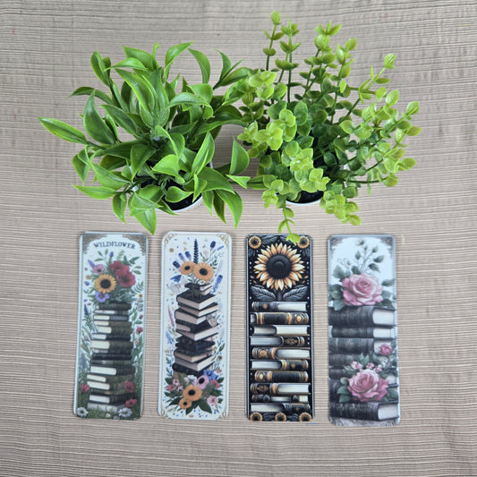 Beautiful Flowers and Books Bookmark