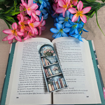 Flowers and Books on Bookshelf Bookmark