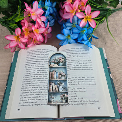 Flowers and Books on Bookshelf Bookmark