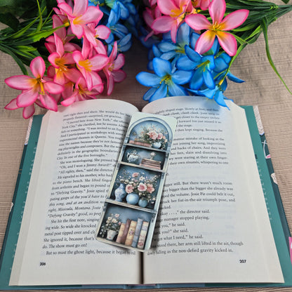 Flowers and Books on Bookshelf Bookmark