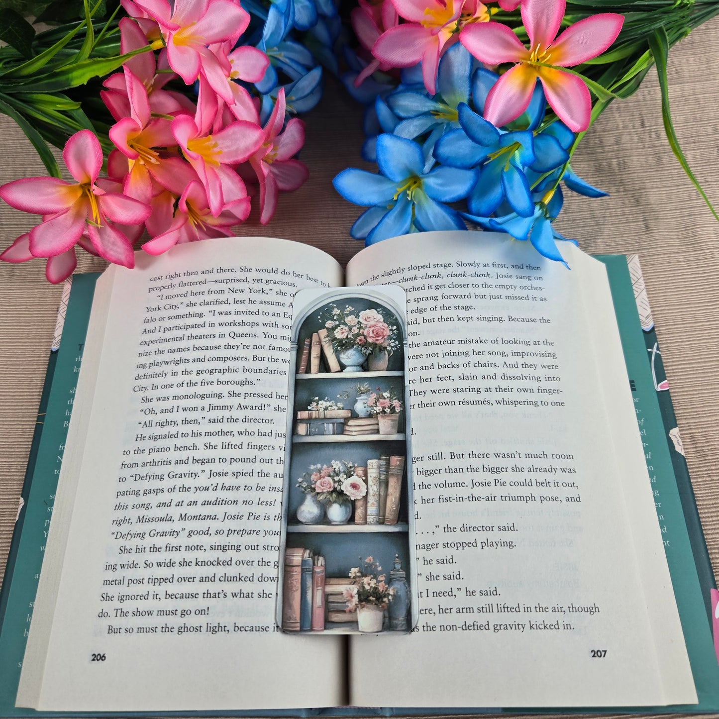 Flowers and Books on Bookshelf Bookmark