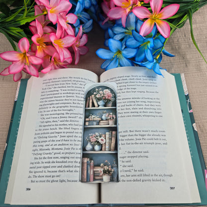 Flowers and Books on Bookshelf Bookmark