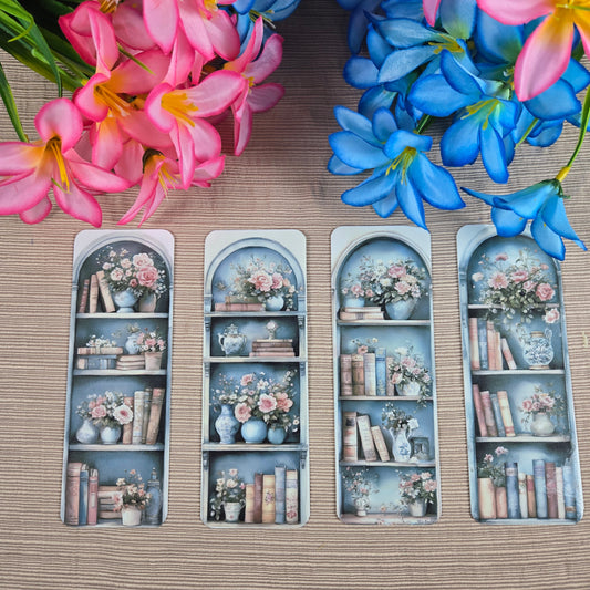 Flowers and Books on Bookshelf Bookmark