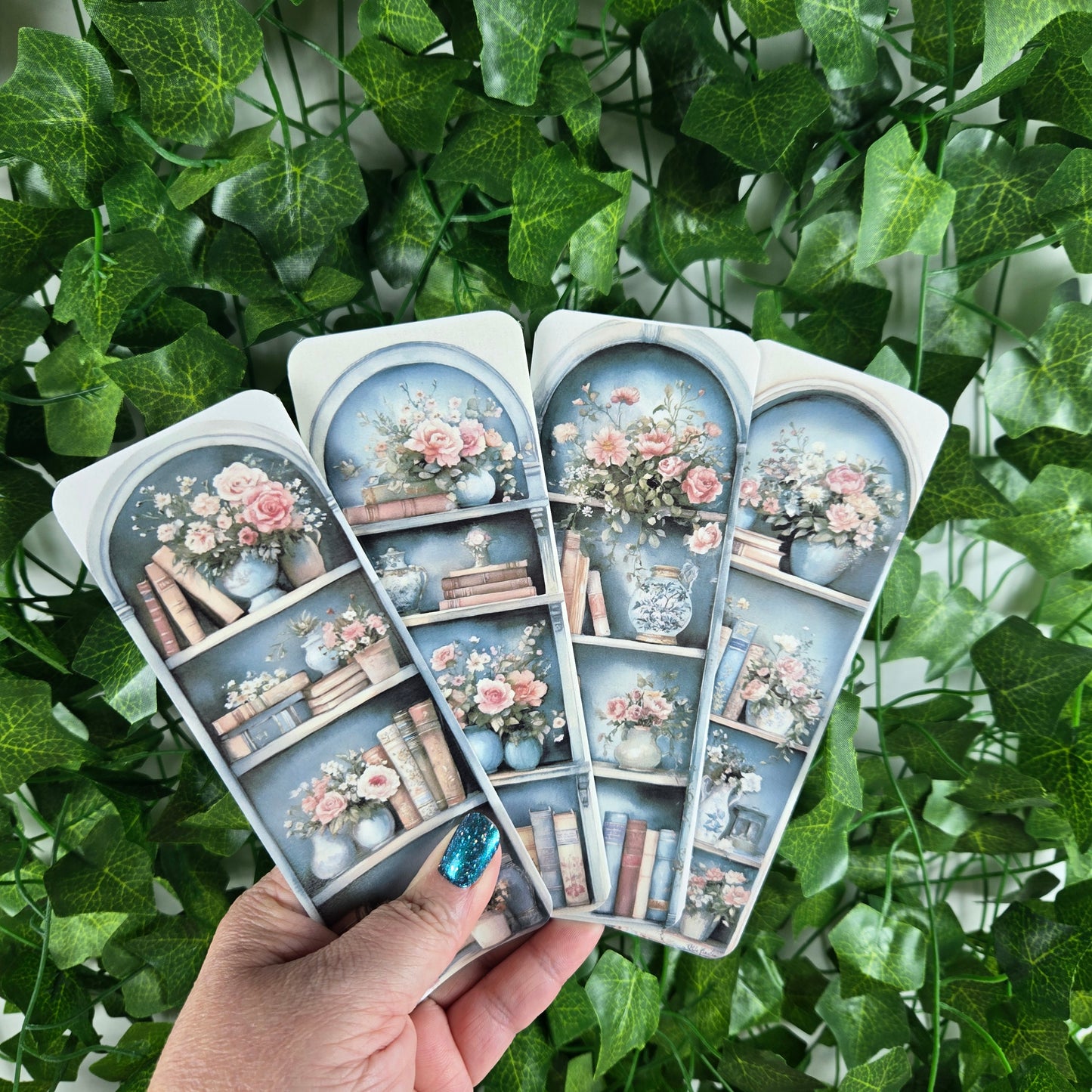 Flowers and Books on Bookshelf Bookmark