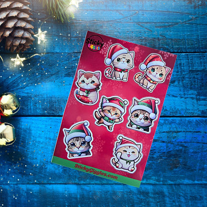Adorable Christmas Cats Sticker Sheet 7 Stickers