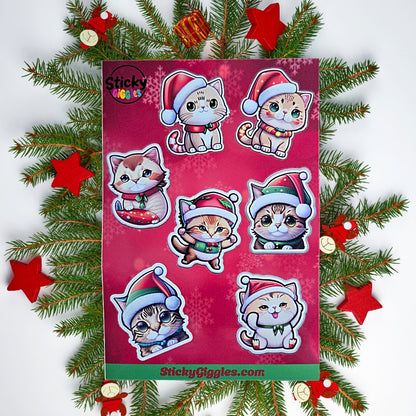 Adorable Christmas Cats Sticker Sheet 7 Stickers