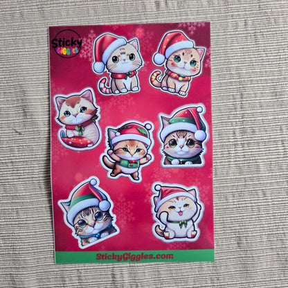 Adorable Christmas Cats Sticker Sheet 7 Stickers