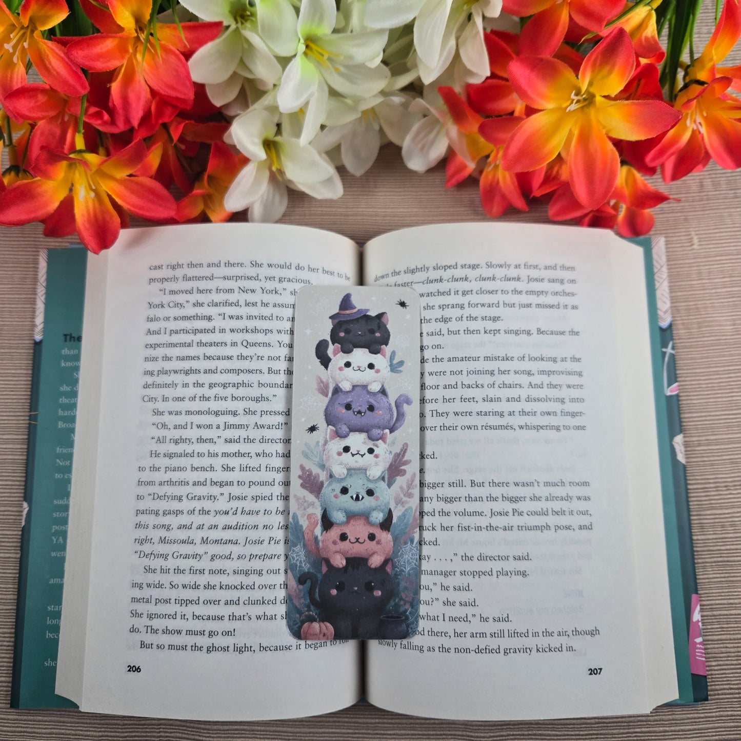 Cute Stacked Cats Halloween Bookmark