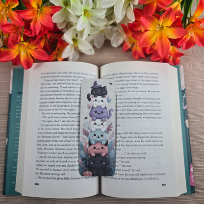 Cute Stacked Cats Halloween Bookmark