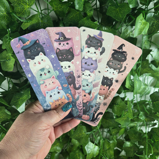 Cute Stacked Cats Halloween Bookmark