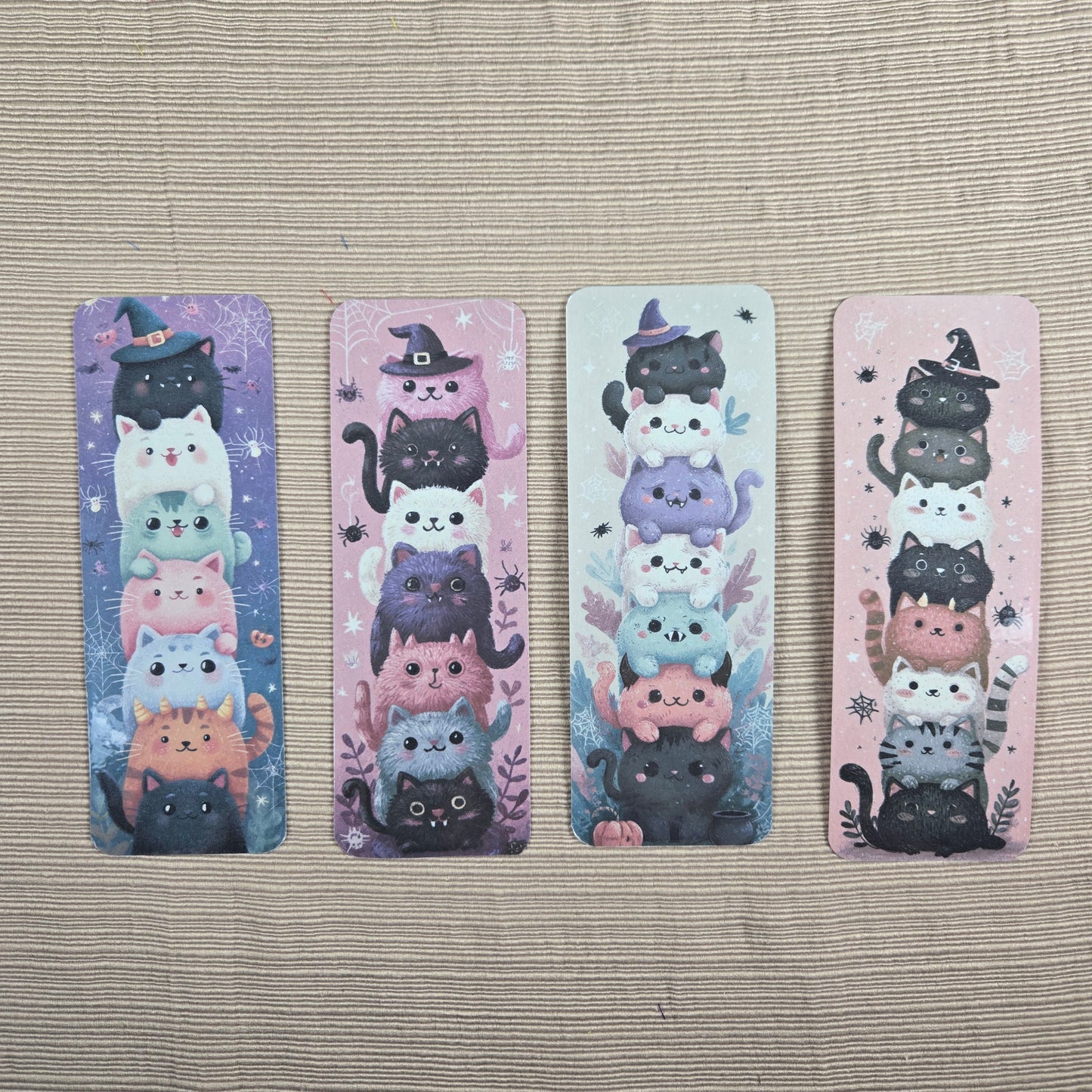 Cute Stacked Cats Halloween Bookmark