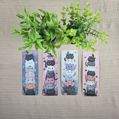 Cute Stacked Cats Halloween Bookmark