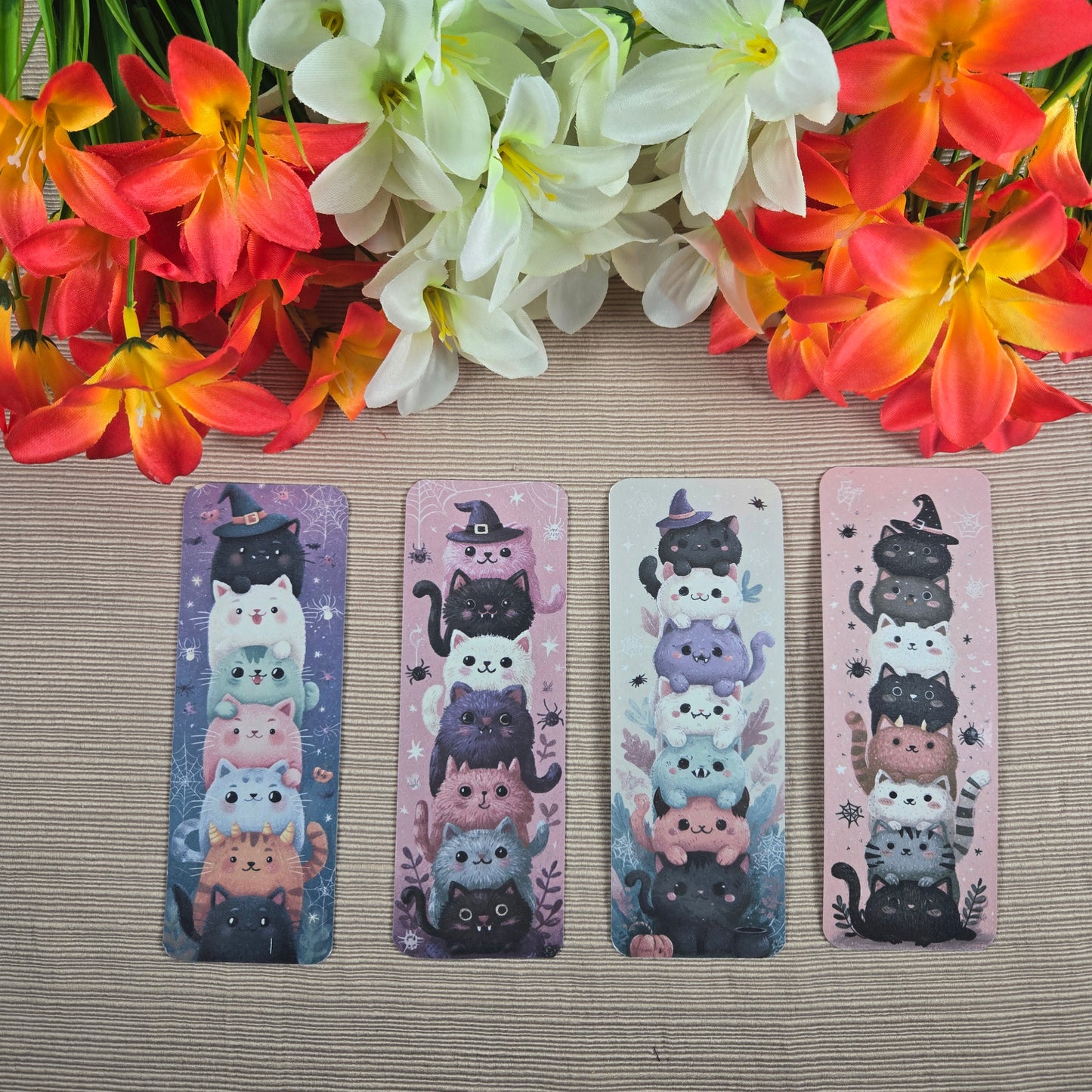 Cute Stacked Cats Halloween Bookmark