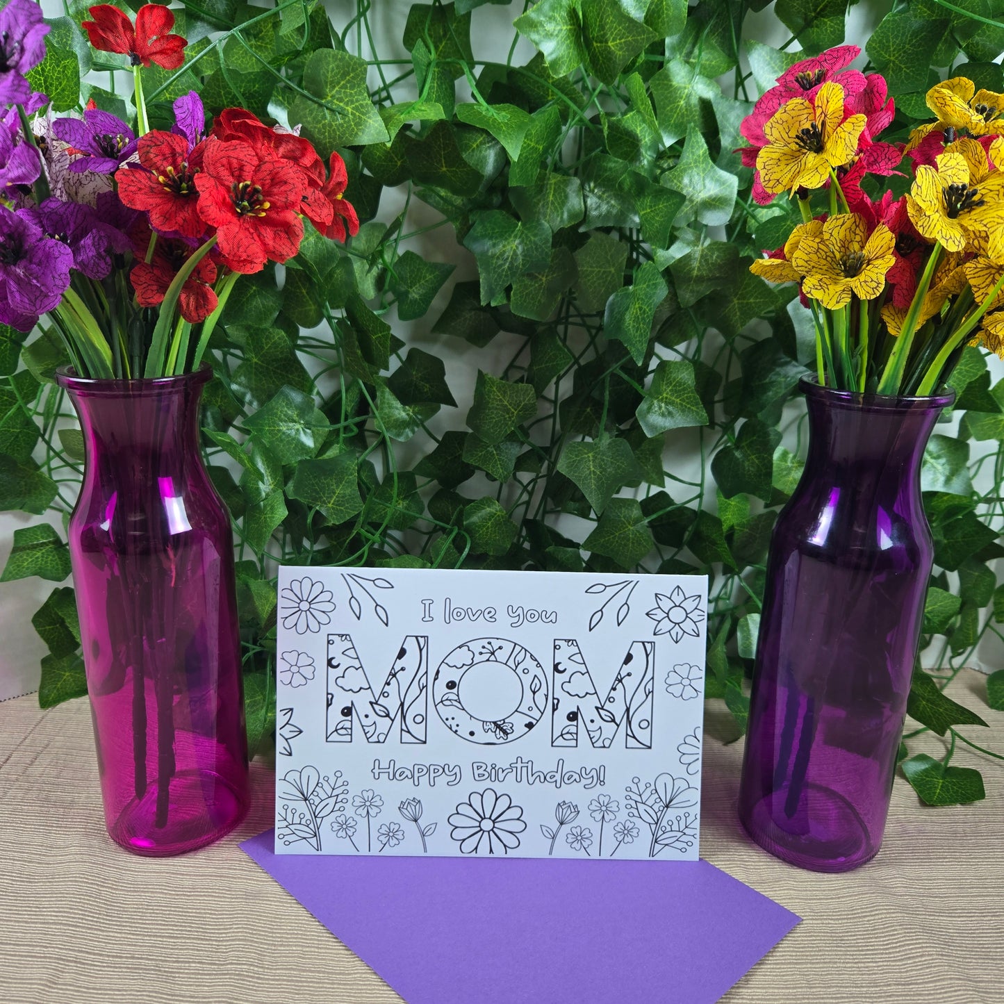Coloring Mom Happy Birthday Card 1