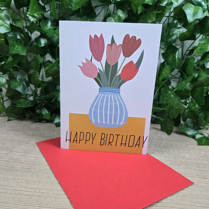 Tulips in Vase Happy Birthday Mom Card