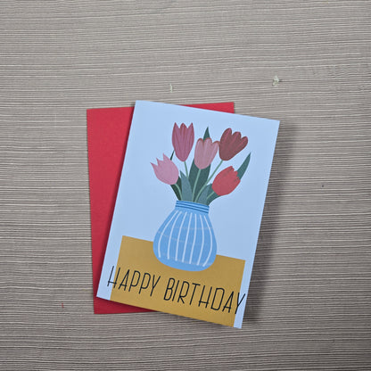 Tulips in Vase Happy Birthday Mom Card