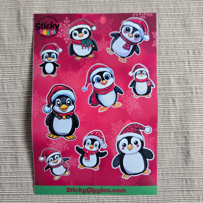 Festive Christmas Penguins Sticker Sheet 9 Stickers