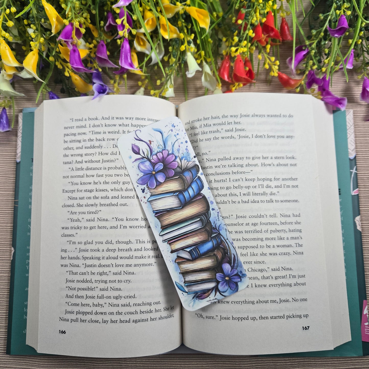 Beautiful Flowers on Books Bookmark